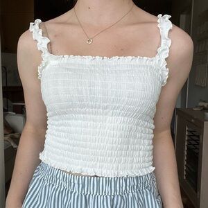 Aritzia white stretchy ruffle strap top